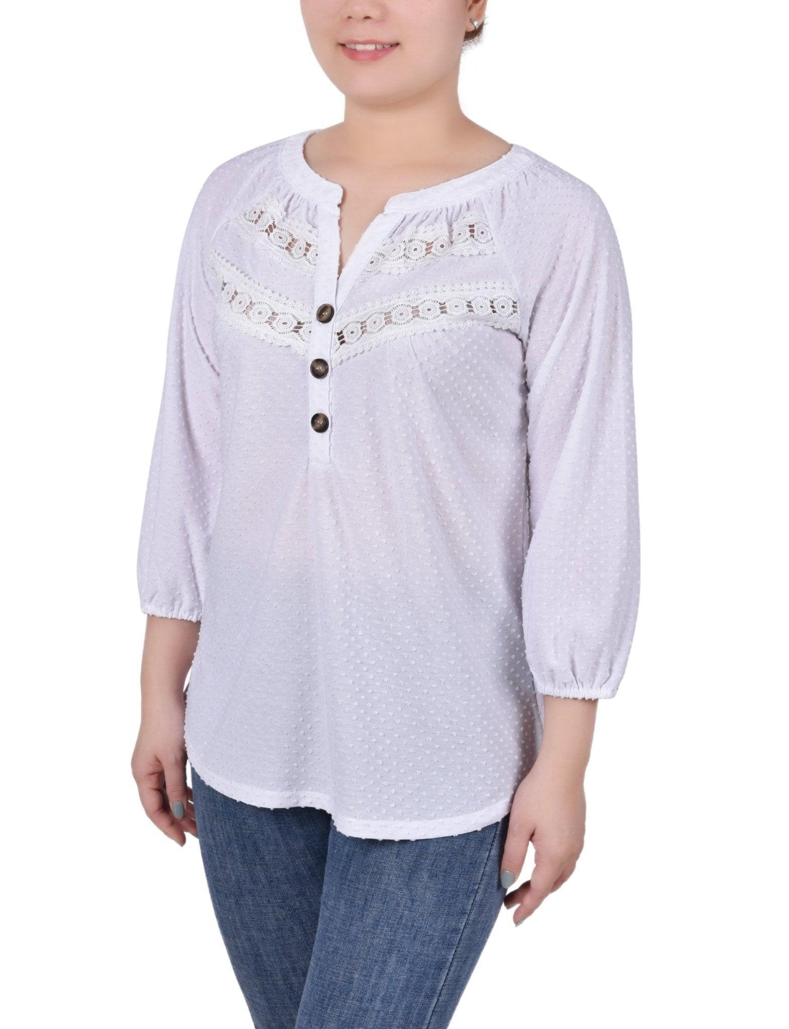 3/4 Length Sleeve Swiss Dot Top - Petite Product Image