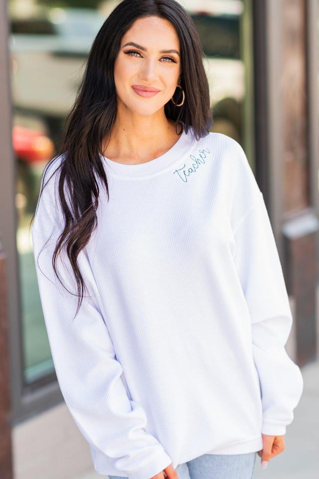 Teacher White Corded Embroidered Sweatshirt Female Product Image