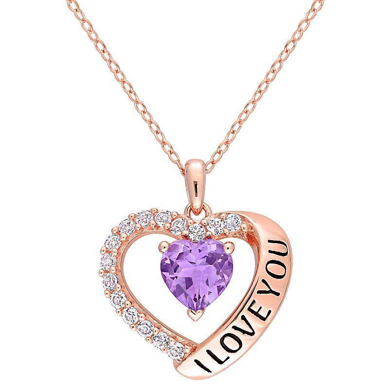 Stella Grace 18k Rose Gold Over Silver Amethyst & White Topaz Heart Pendant, Womens 18k Rose Gold Plated Product Image