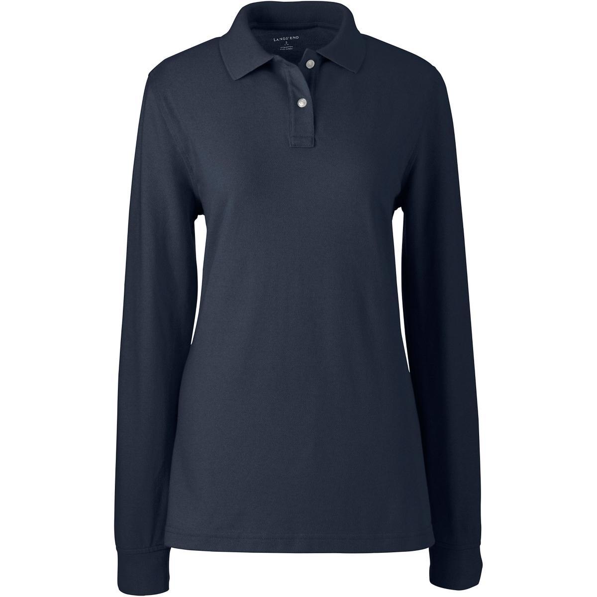 Lands End School Uniform Womens Tall Long Sleeve Mesh Polo Shirt Product Image