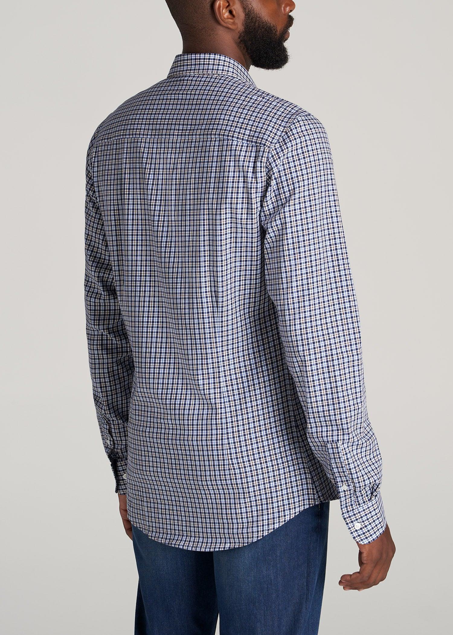 Oskar Button-Up Shirt for Tall Men in Cobalt & Chocolate Brown Micro Plaid Product Image