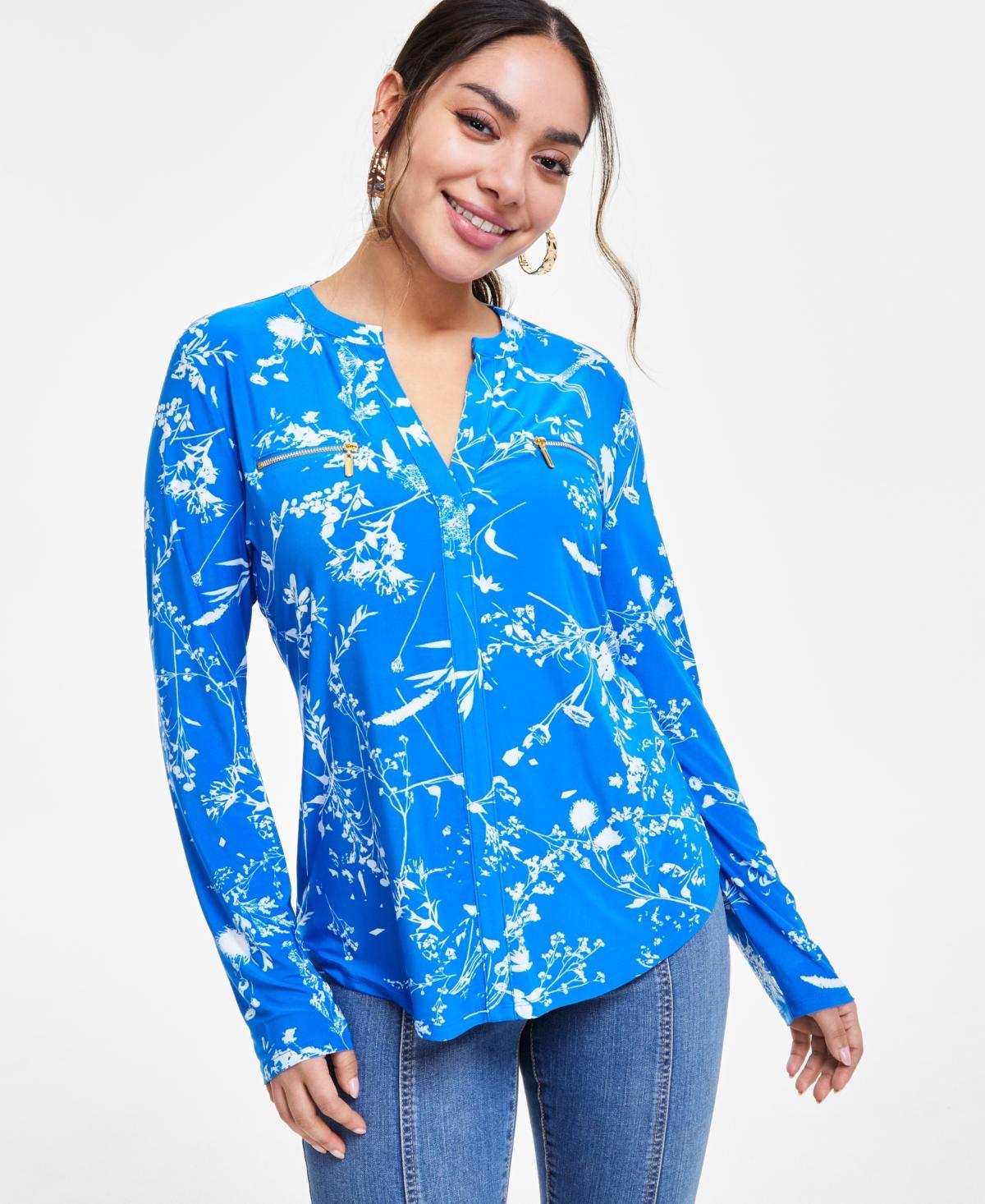 I.n.c. International Concepts Womens Print Zip-Pocket Top, in Regular & Petite, Created for Macys Product Image