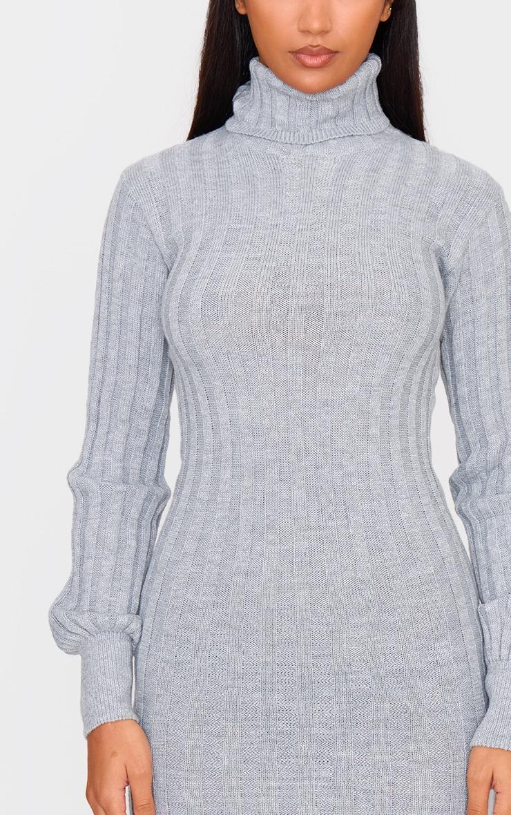  Grey Knitted Roll Neck Sweater Dress Product Image