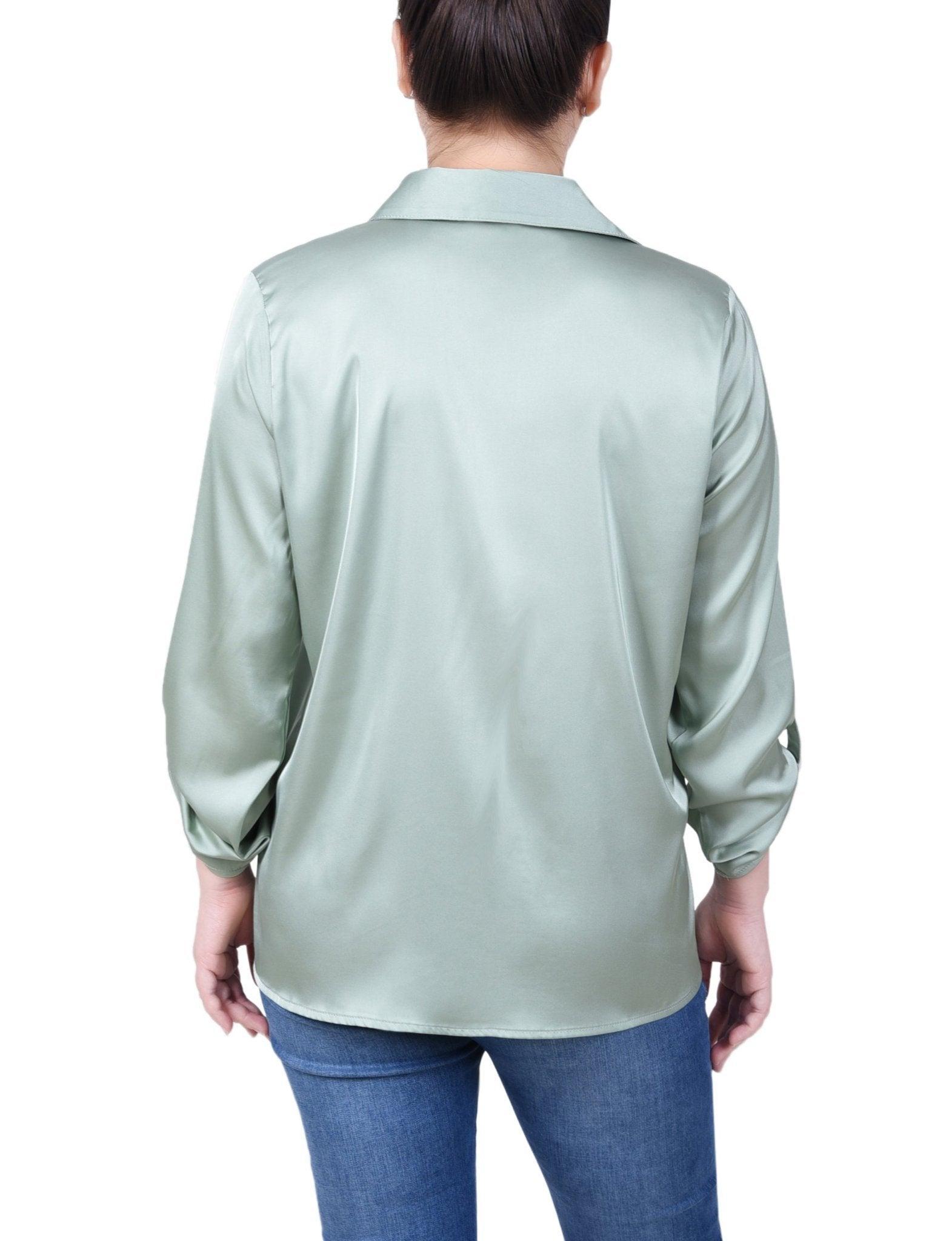 3/4 Length Sleeve Roll Tab Satin Blouse - Petite Product Image