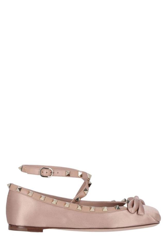 VALENTINO GARAVANI Rockstud Satin Ballerina Shoes In Pink Product Image