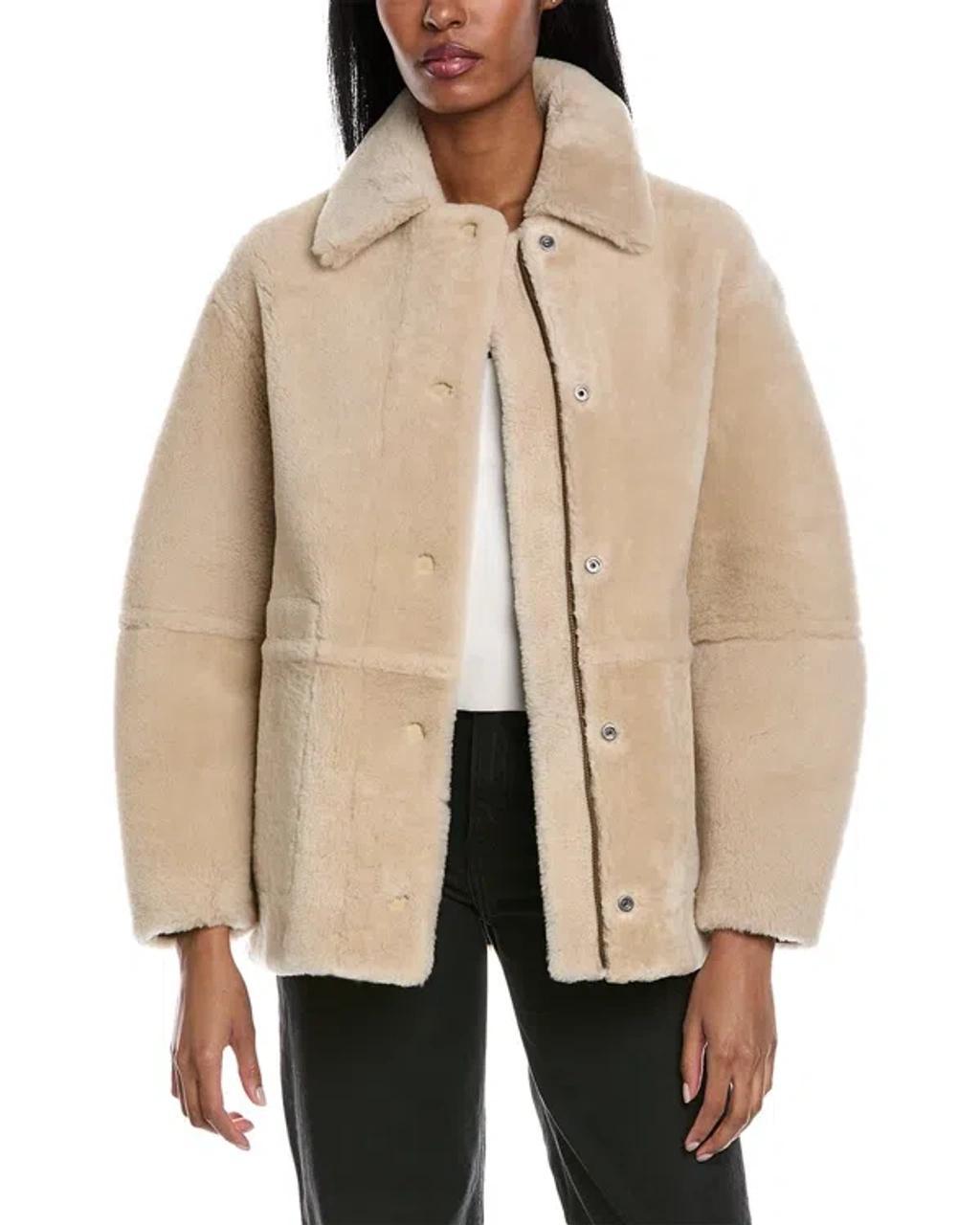 VINCE Reversible Shearling Coat In Beige Product Image