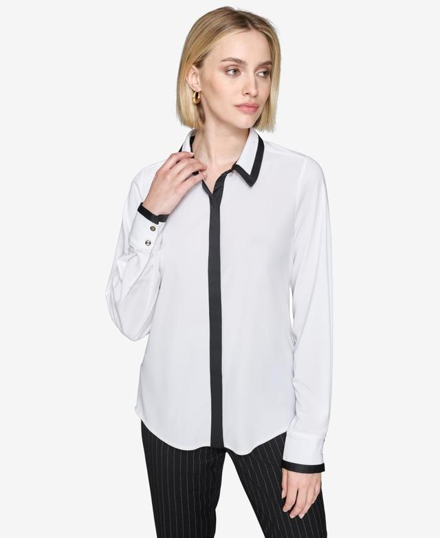 Karl Lagerfeld Paris Womens Contrast-Trim Shirt - Sft Wt Product Image