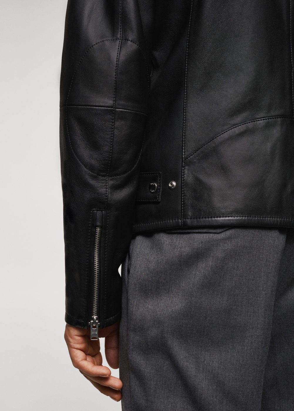 MANGO MAN - Zip-detail leather biker jacket blackMen Product Image