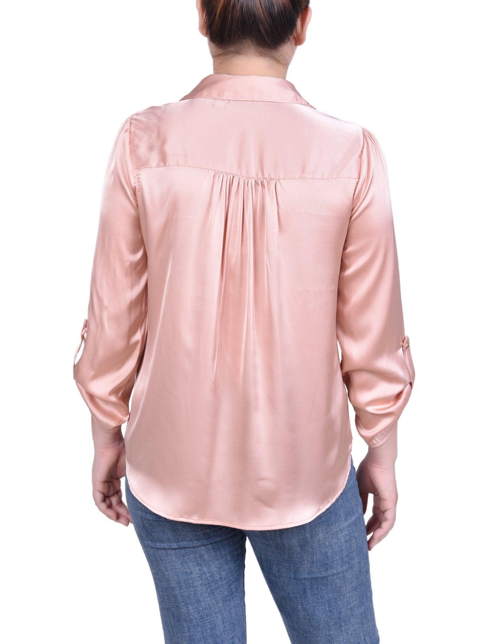 Tabbed Long Sleeve Satin Blouse - Petite Product Image