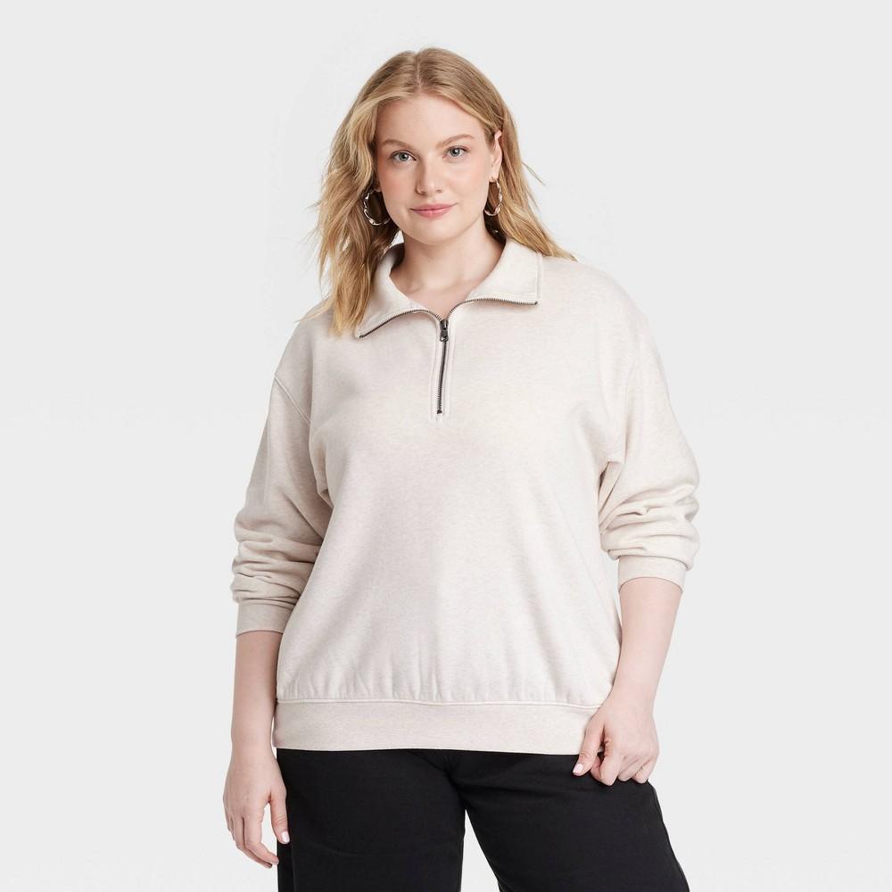 Womens Leisure Studio Quarter Zip Pullover - Universal Thread Oatmeal 3X Product Image