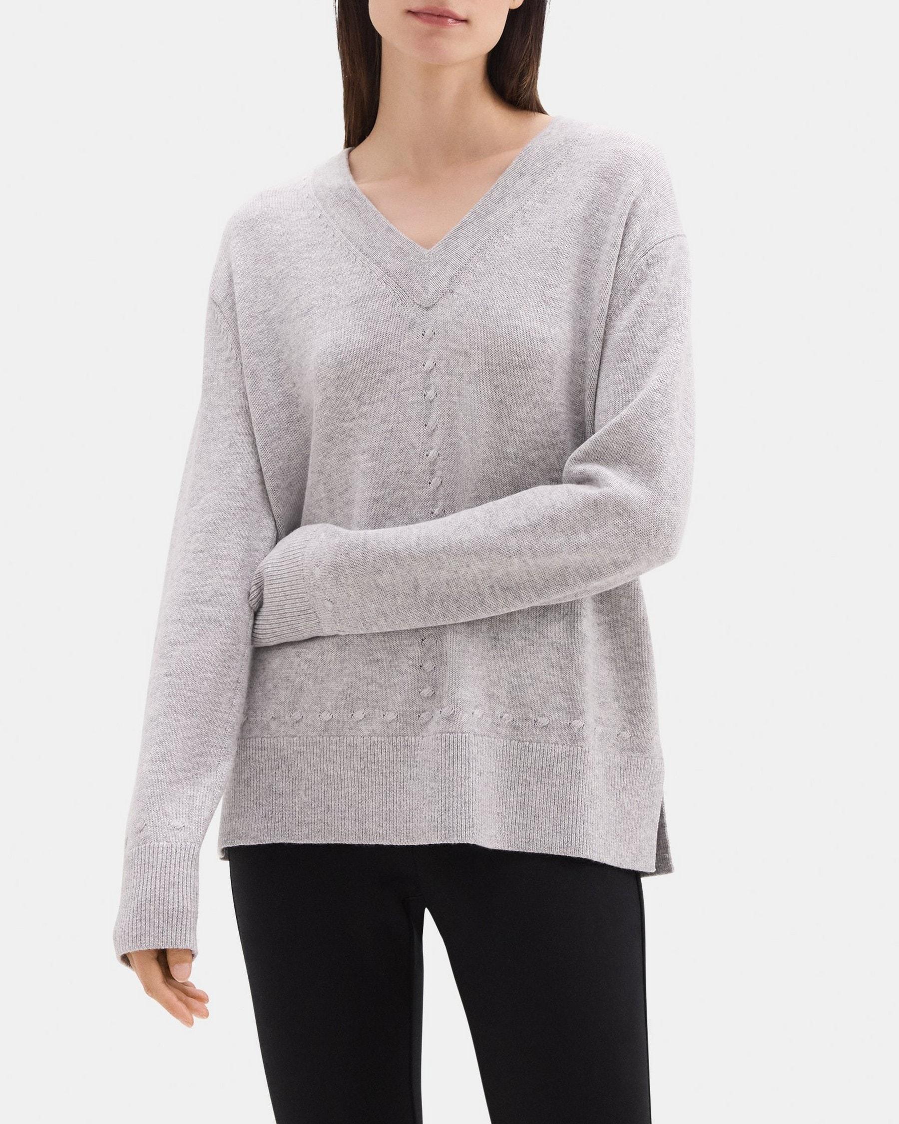 Cable Knit V-Neck Sweater in Wool-Cashmere Blend Product Image