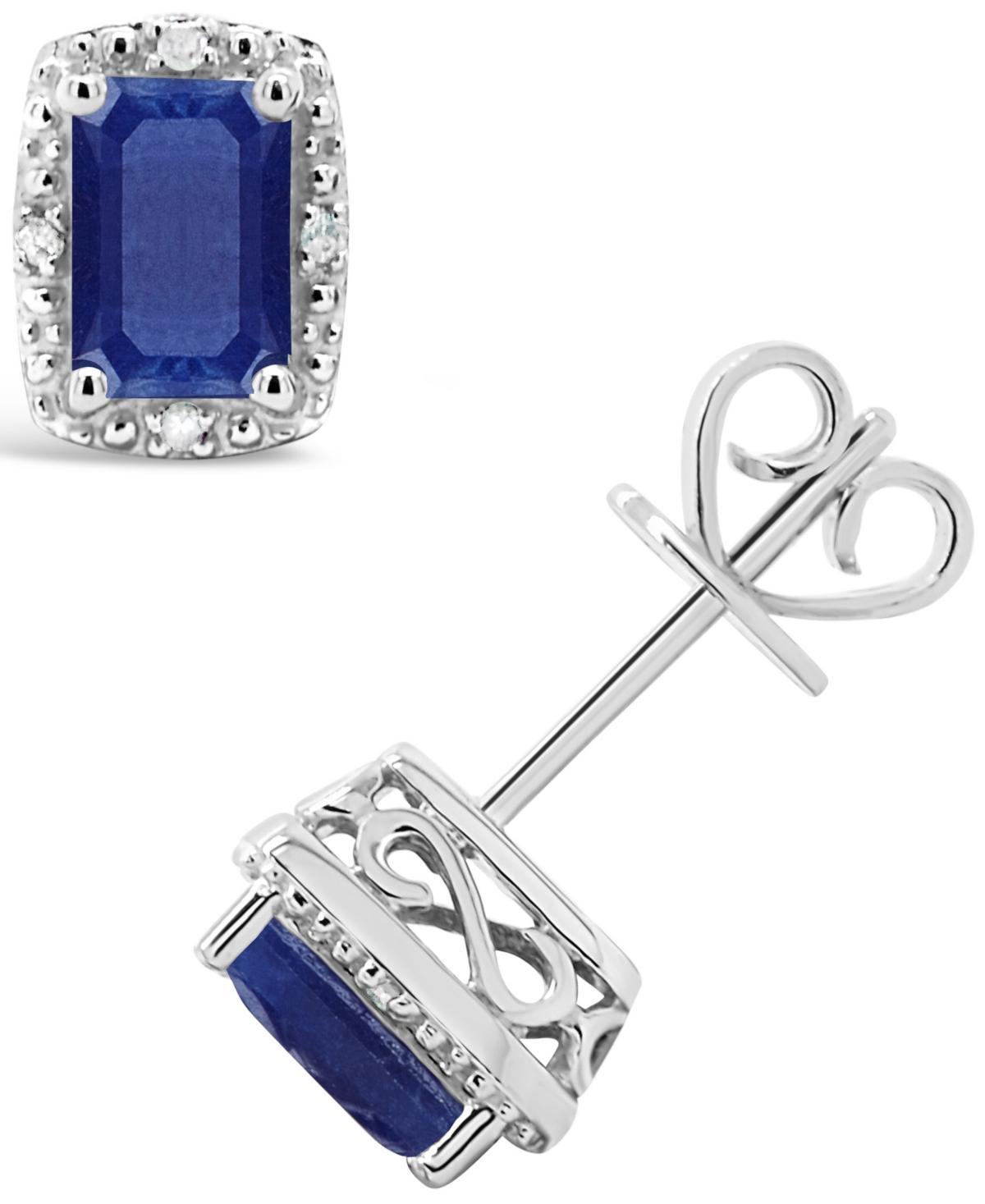 Belk & Co Sterling Silver 6X4Mm Emerald Cut Sapphire Diamond Accent Halo Stud Earrings Product Image