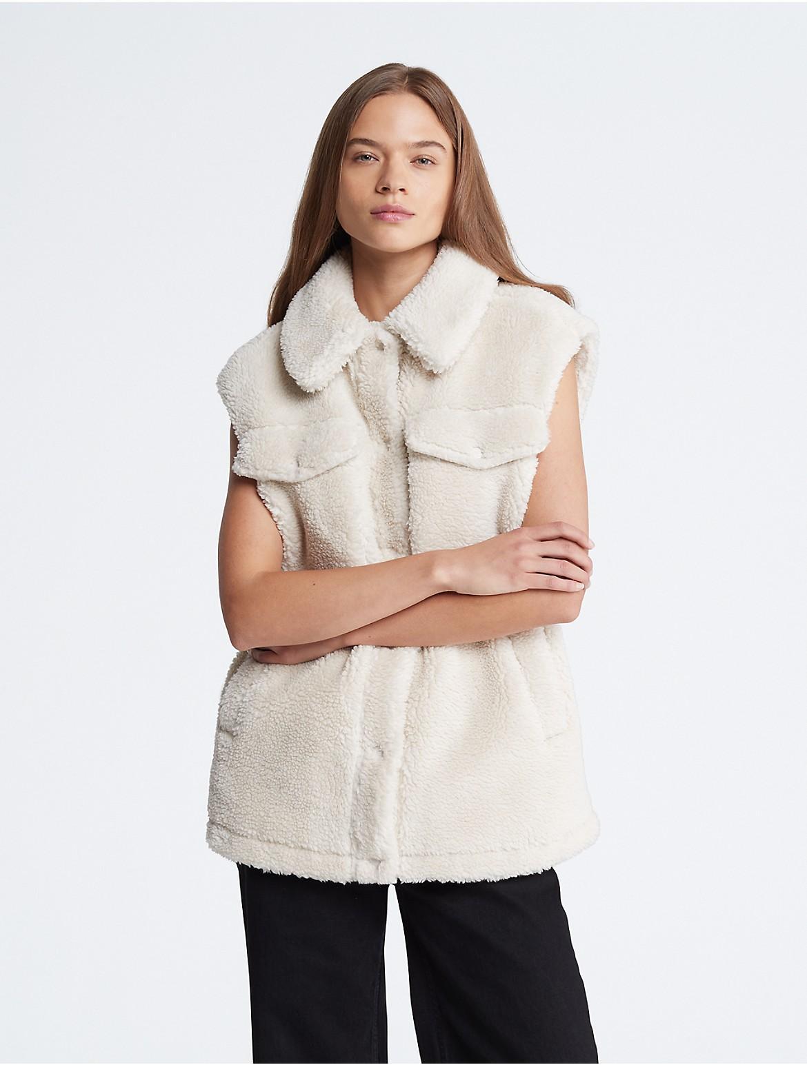 Calvin Klein Womens Sherpa Button-Down Vest - Brown - S Product Image