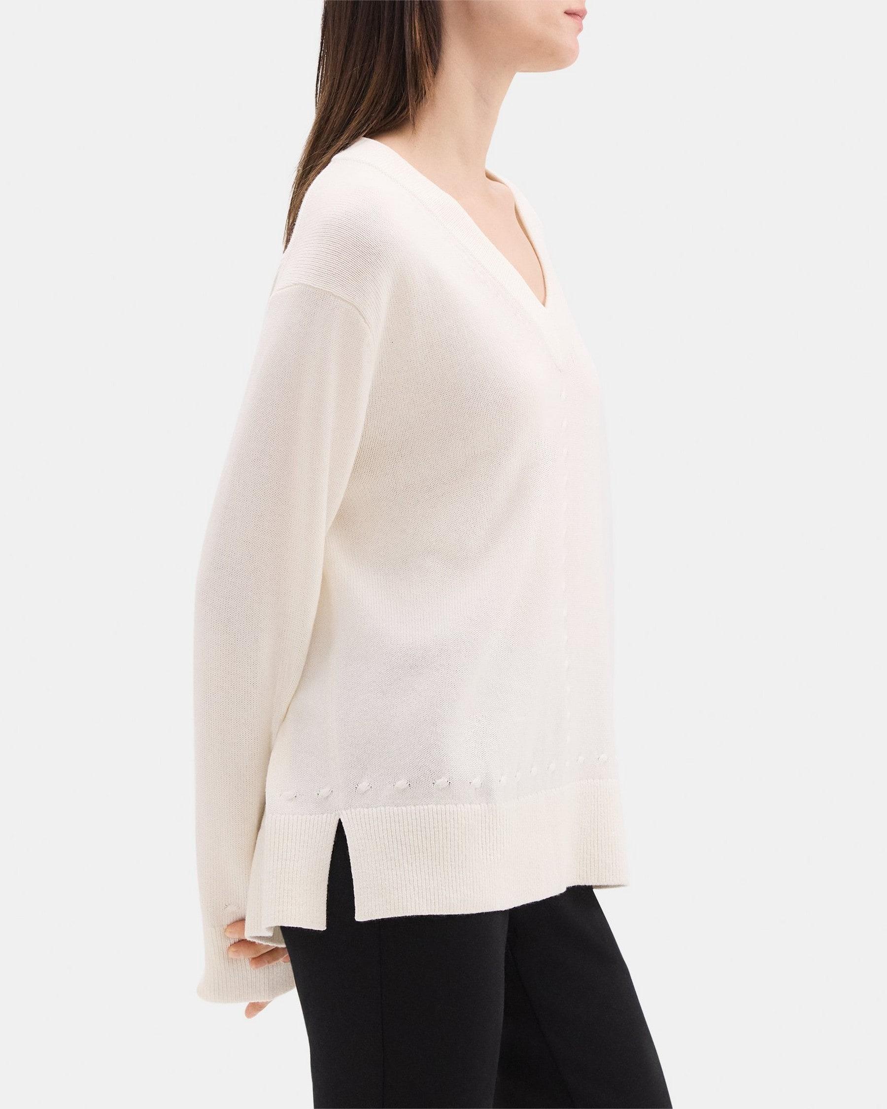 Cable Knit V-Neck Sweater in Wool-Cashmere Blend Product Image