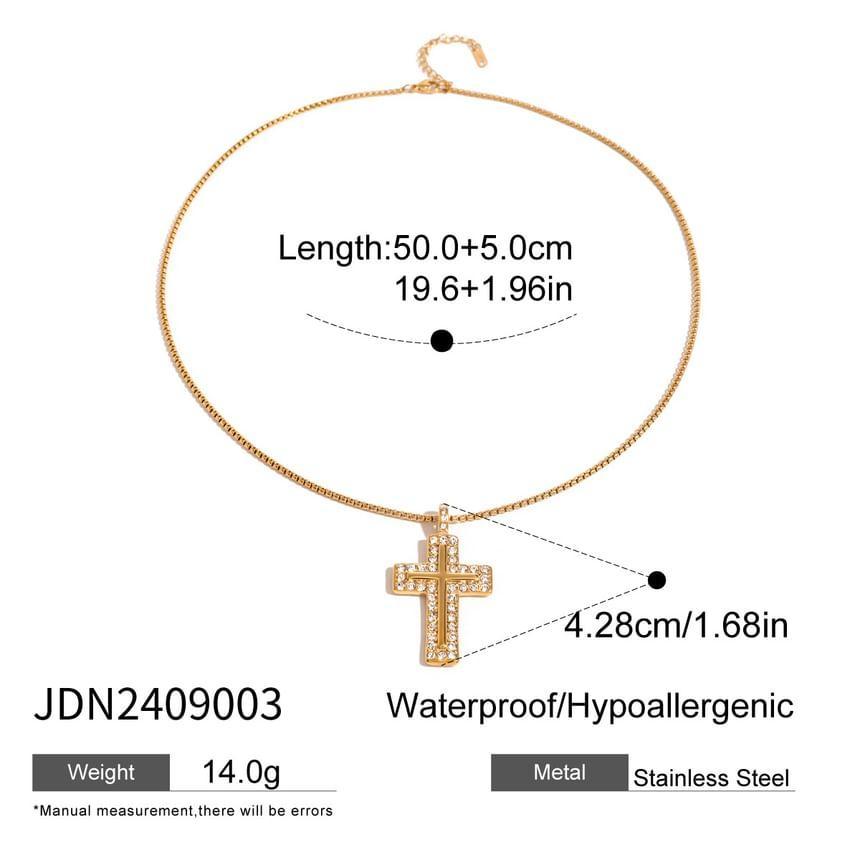 CZ Cross Pendant Stainless Steel Necklace Product Image