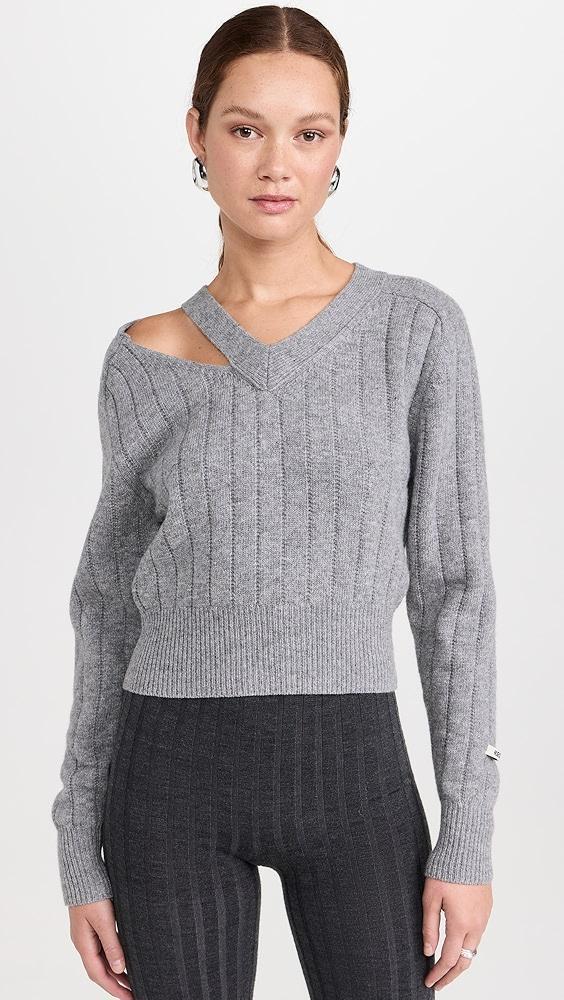 RECTO Bold Rib Slit Detail V Neck Sweater | Shopbop Product Image