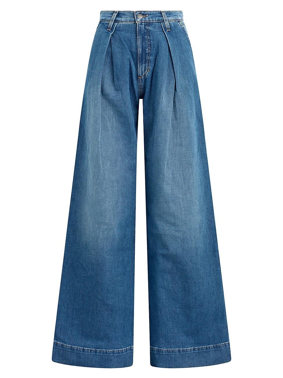 Womens Pleated Denim Trousers Product Image