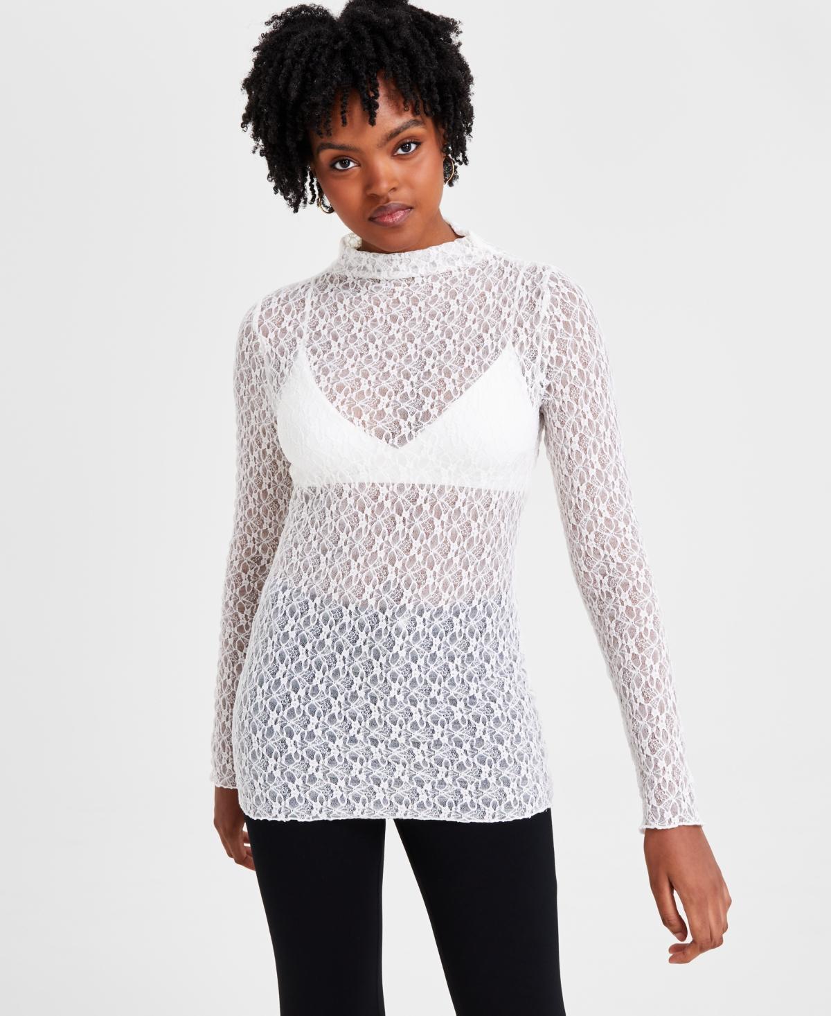 Bar Iii Womens Mock Neck Lace Tunic, Created for Macys Product Image