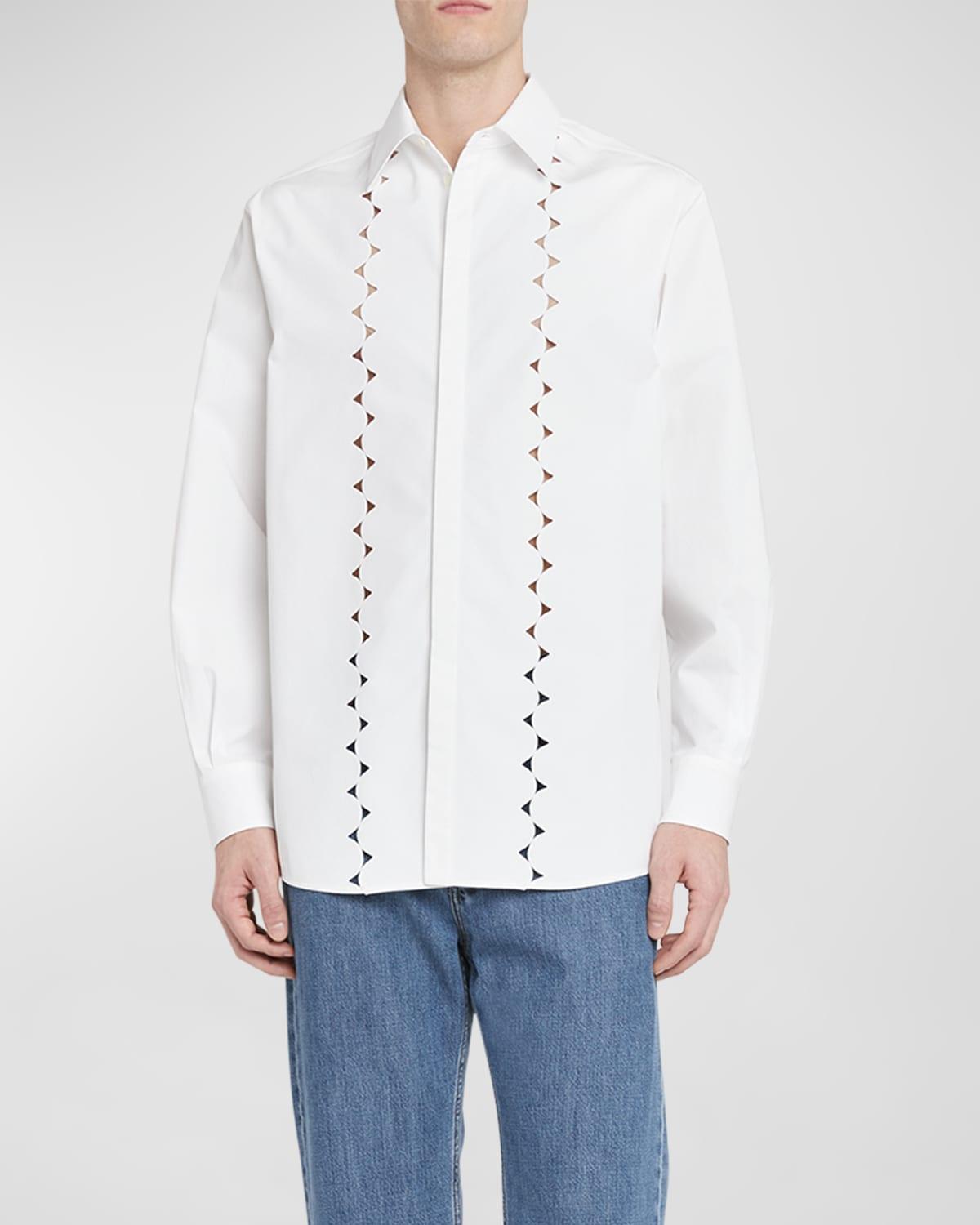 Mens Scalloped Broderie Anglaise Button-Down Shirt Product Image