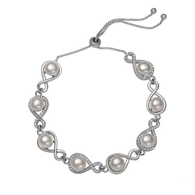 Sterling Silver Freshwater Cultured Pearl Infinity Link Bolo Bracelet, Womens Product Image