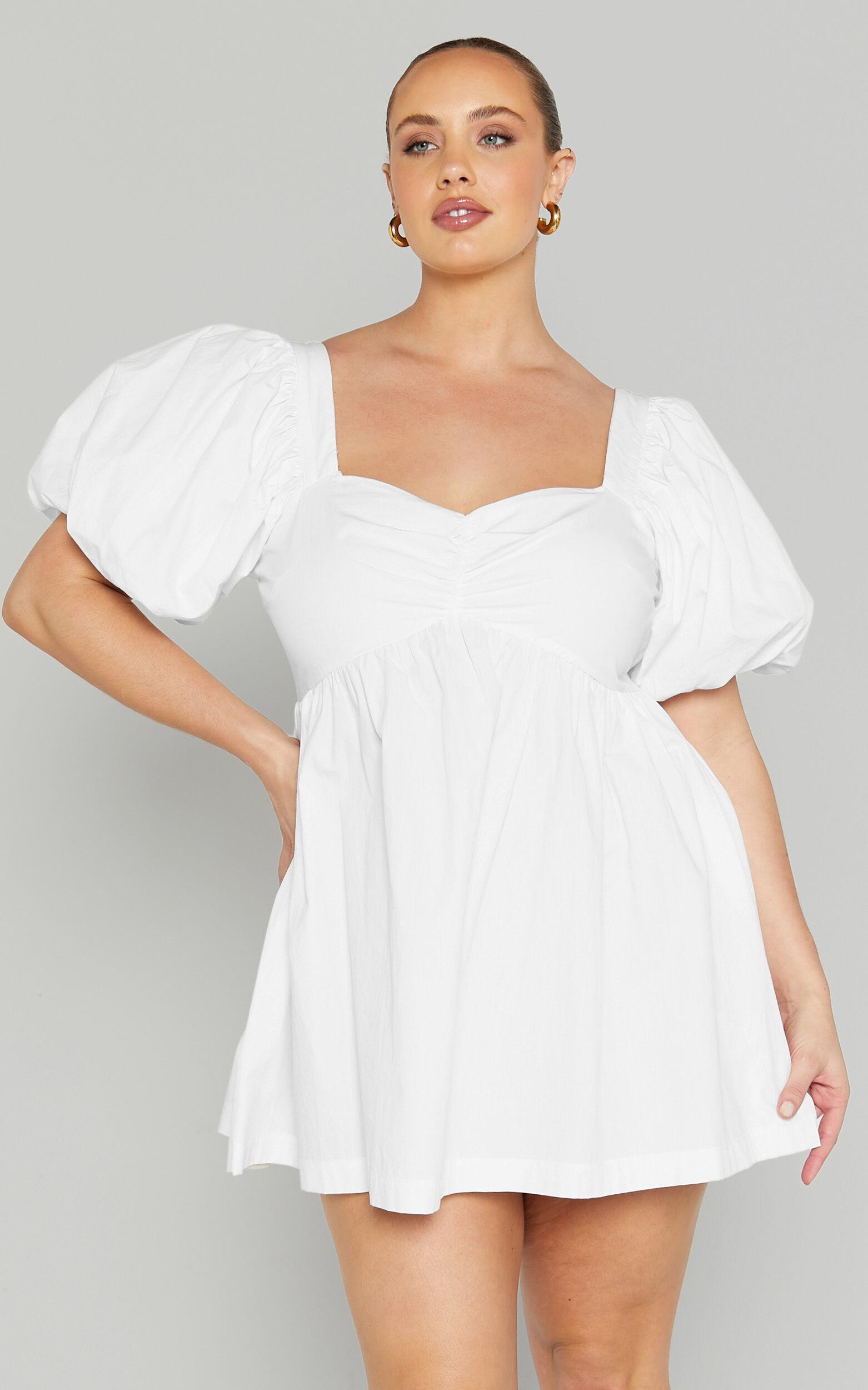 Vashti Mini Dress - Puff Sleeve Sweetheart Dress in Off White Product Image