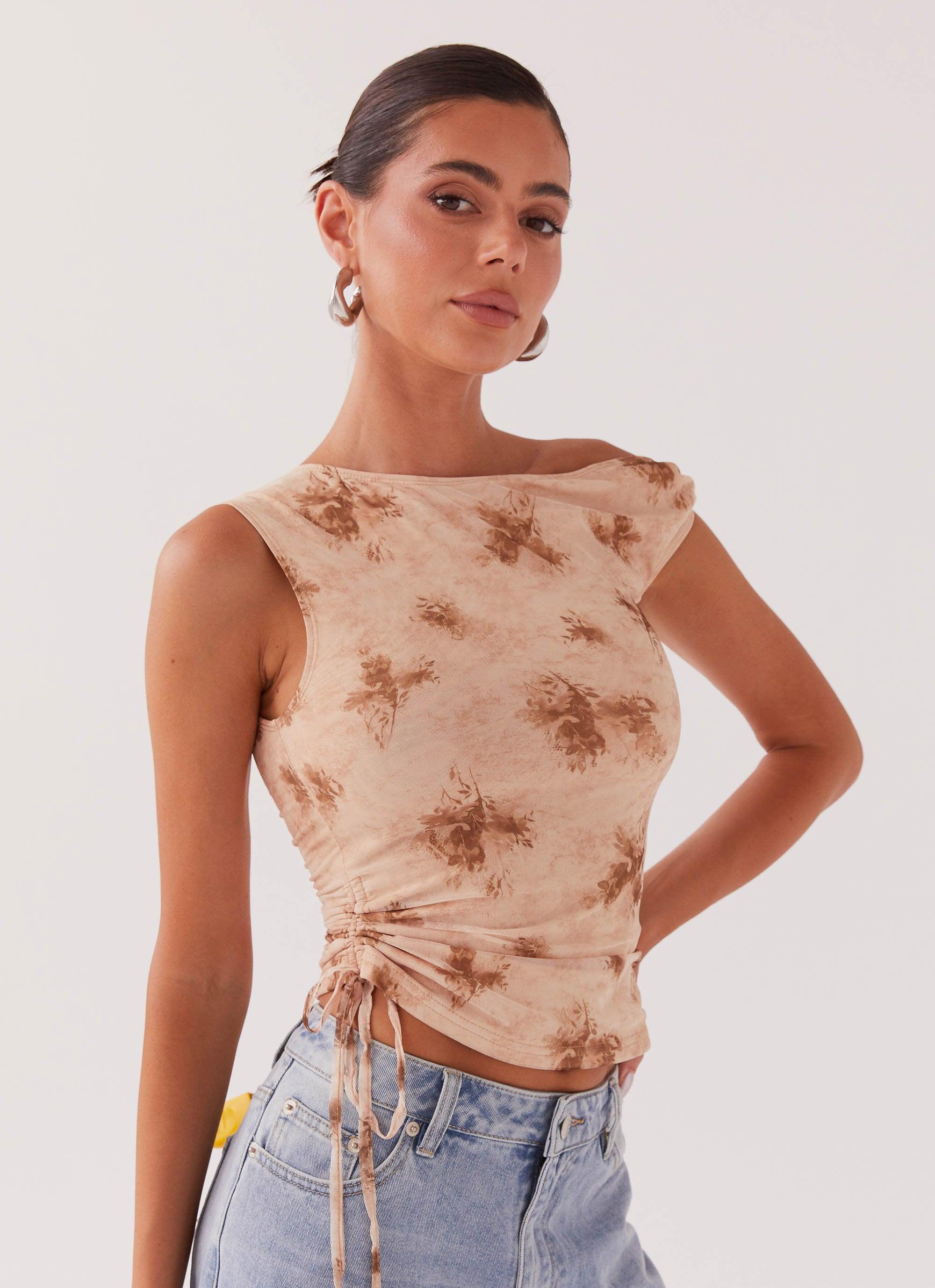 Til Sunrise Off The Shoulder Top - Taupe Smoke Product Image