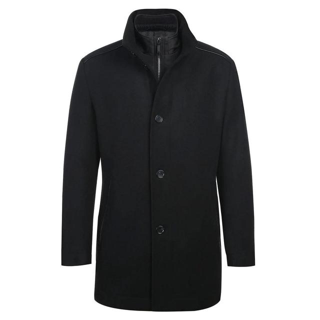 English Laundry Black Slim Fit Wool Blend Short Coat with Detachable Full Zipper Product Image