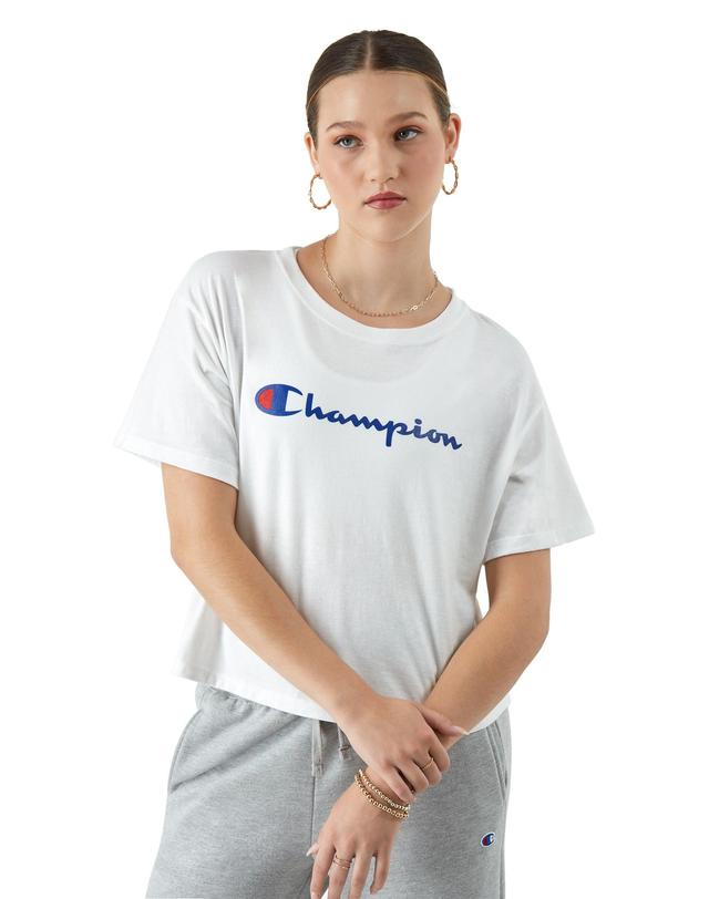 Womens Champion Cropped T-Shirt, Script Logo Product Image