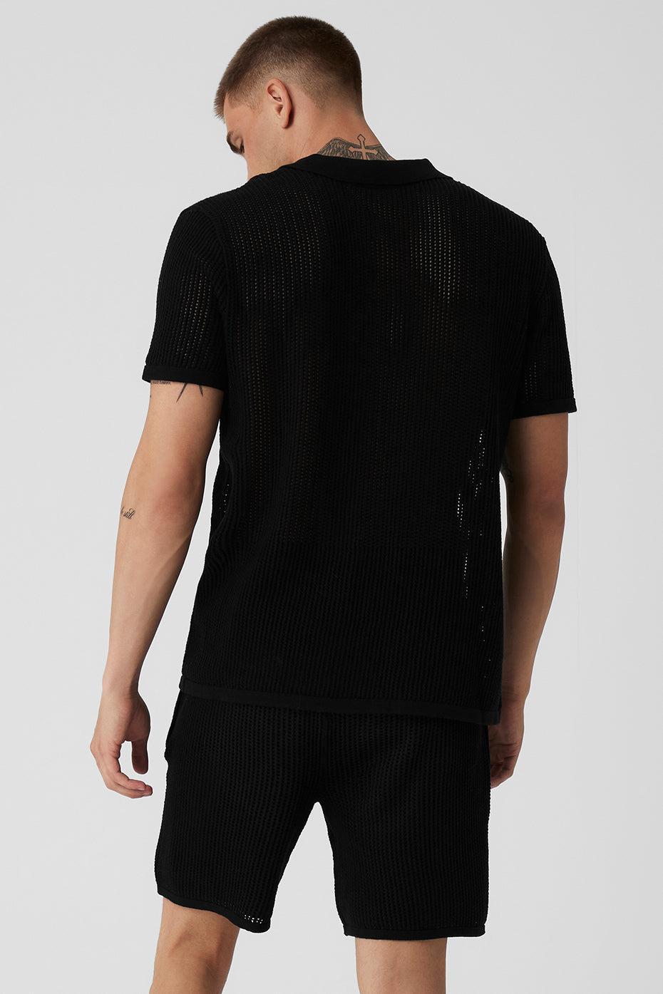 Open-Knit Polo - Black Male Product Image