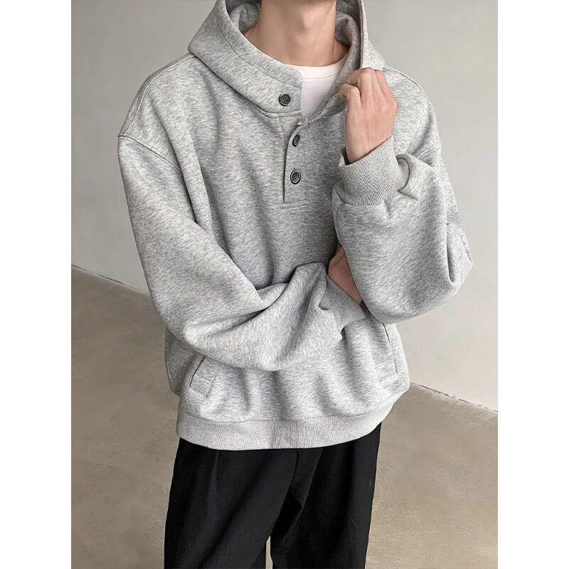 Henley Plain Hoodie Product Image