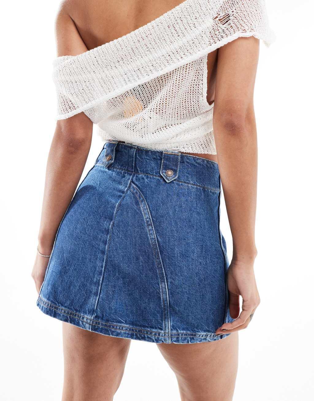 Free People denim a-line mini skirt in mid wash blue Product Image