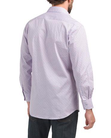 Long Sleeve Medallion Stretch Woven Shirt for Men | Spandex/Cotton Product Image