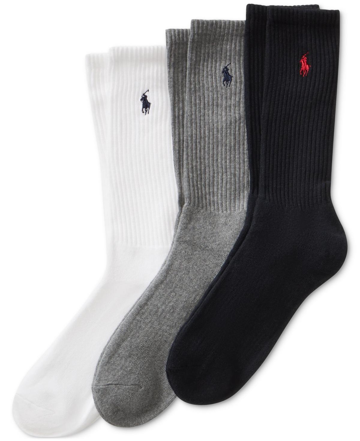 Polo Ralph Lauren Mens 3-Pk. Extended Size Athletic Crew Socks - Black/Grey Product Image