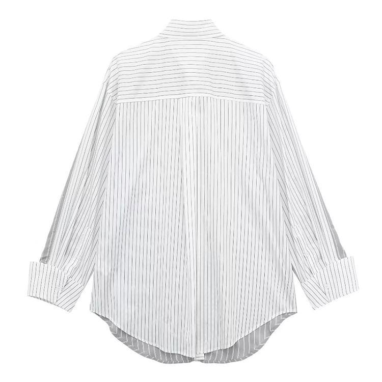 Long-Sleeve Striped Panel Button-Up Shirt Product Image