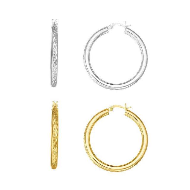 Aurielle Two Tone Textured Hoop Earrings Duo Set, Womens Product Image