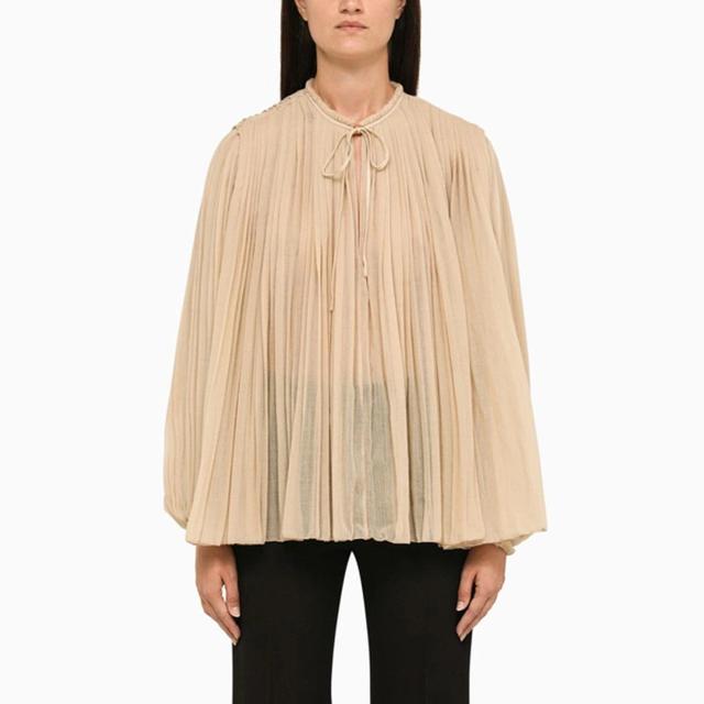 Pleated Wool-gauze Blouse In Brown Product Image