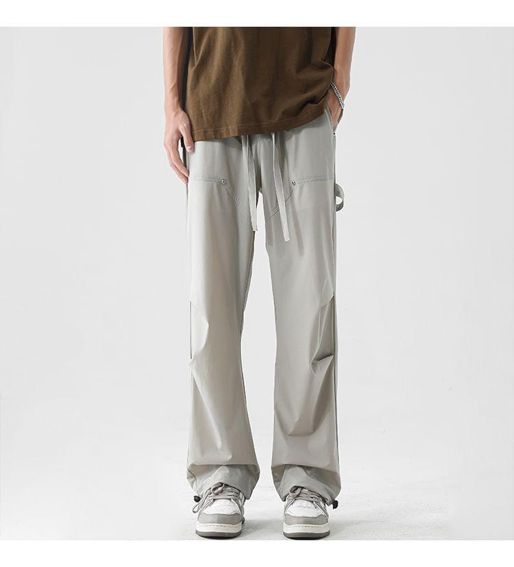 Drawstring Waist Plain Loose Fit Cargo Pants Product Image