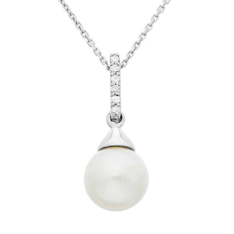 Freshwater Cultured Pearl and Diamond Accent Sterling Silver Pendant Necklace, Womens White Product Image