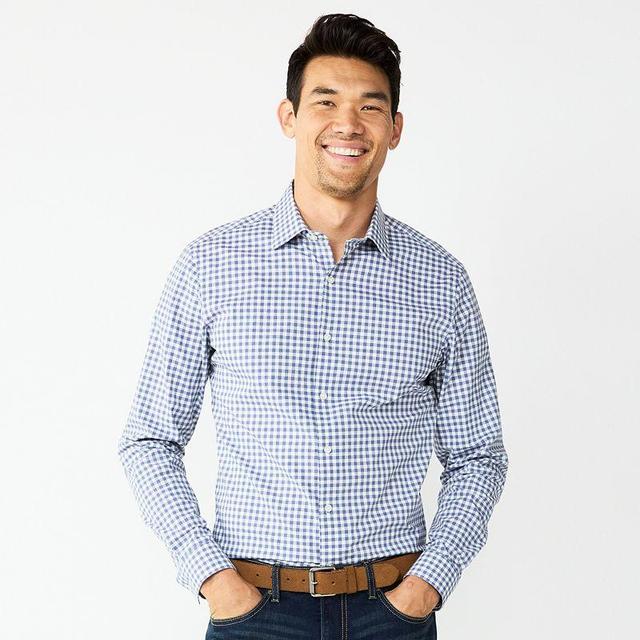 Mens Apt. 9 Premier Flex Slim-Fit Wrinkle Resistant Dress Shirt Blue Grey Gingham Product Image