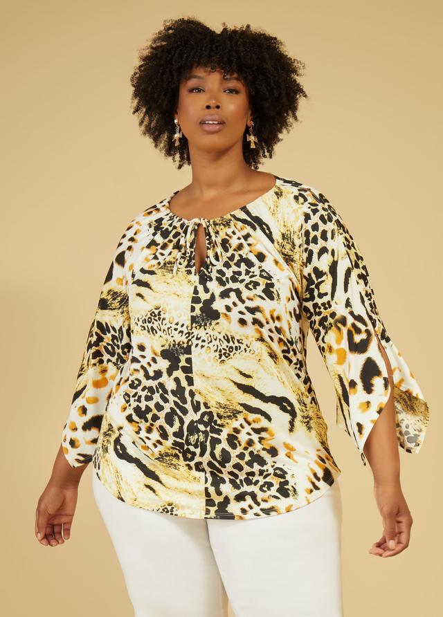 Plus Size Animal Drawstring Cutout Tunic Ashley Stewart Product Image