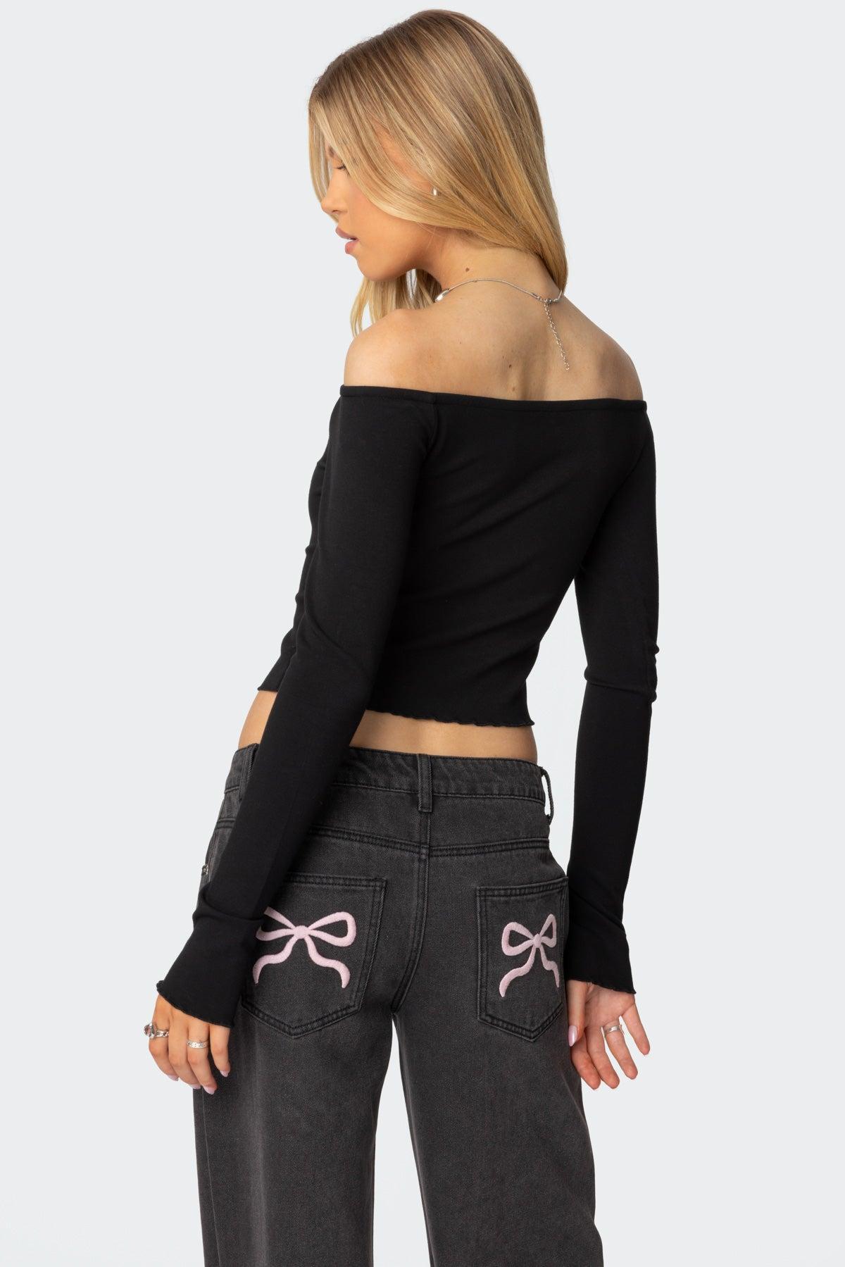 Contrast Bow Off Shoulder Top Product Image