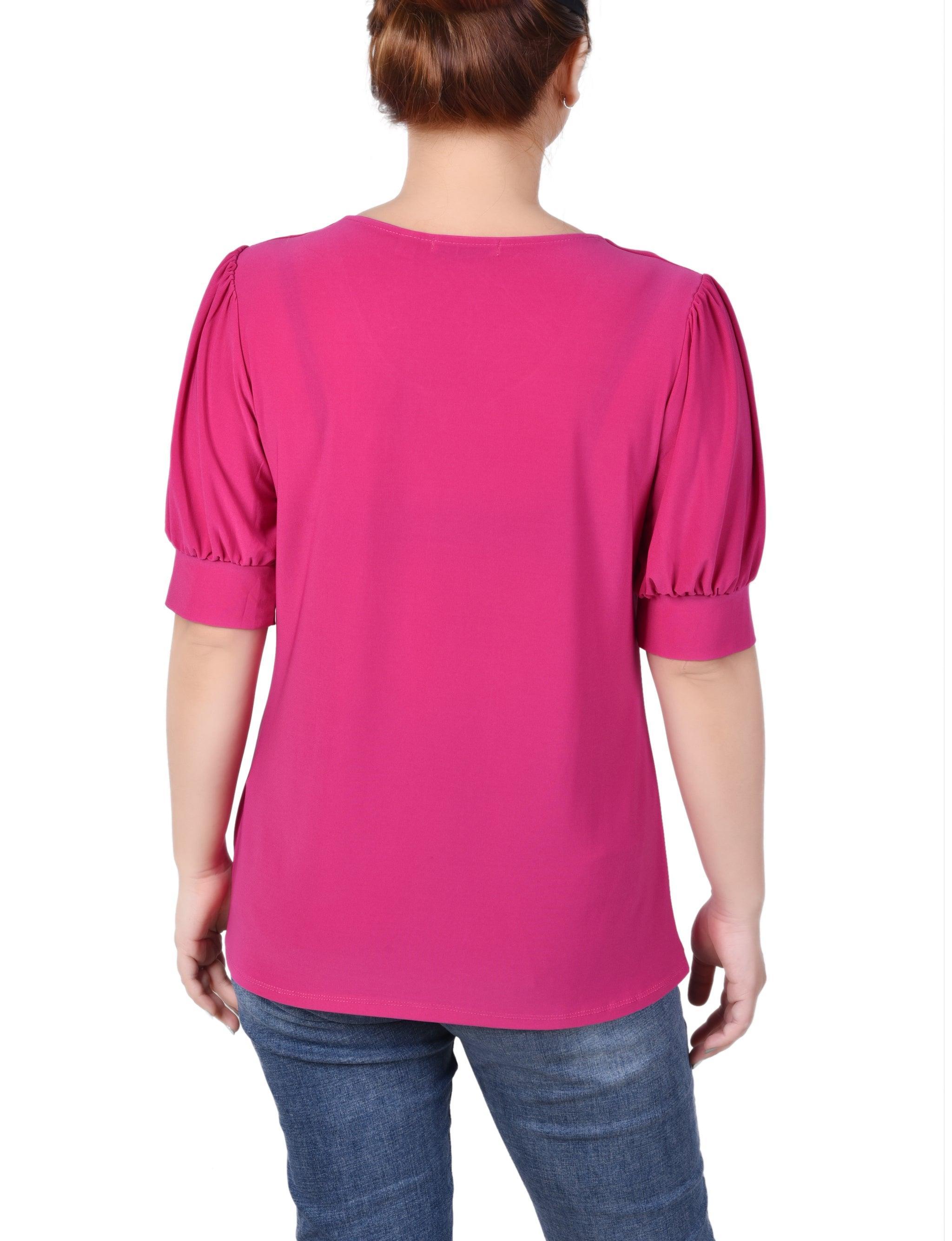 Short Sleeve Balloon Sleeve Top With Hardware - Petite Product Image