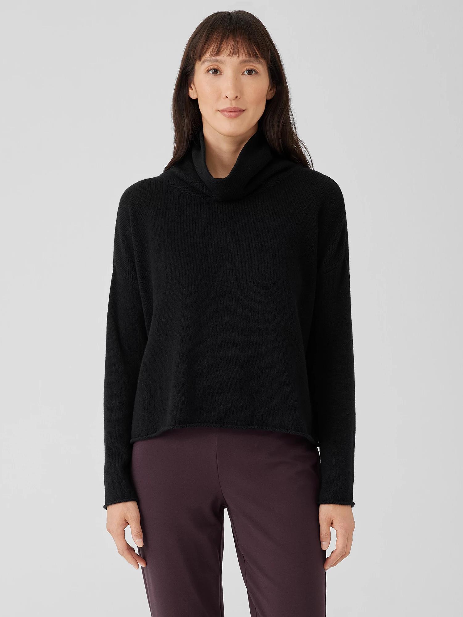 EILEEN FISHER Cotton and Recycled Cashmere Turtleneck Box-Topfemale Product Image