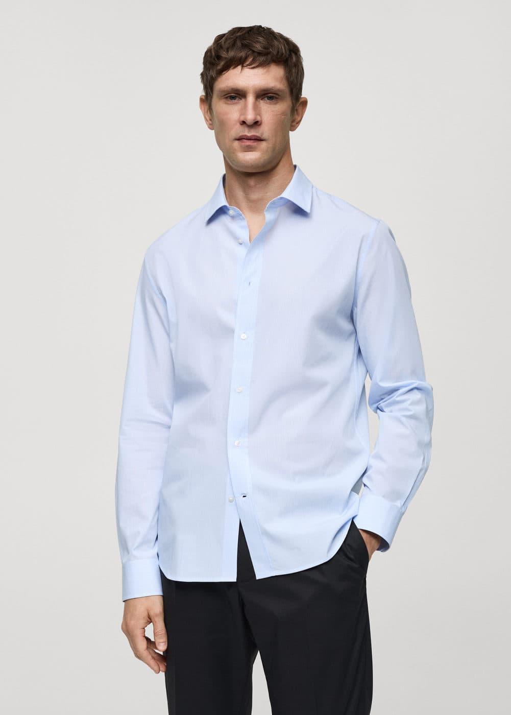 MANGO MAN - Regular-fit striped 100% cotton shirt sky blueMen Product Image