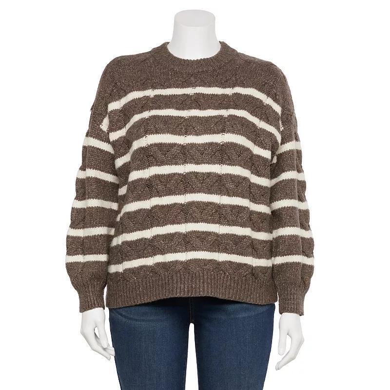 Plus Size LC Lauren Conrad Cable Knit Crewneck Sweater, Womens Product Image