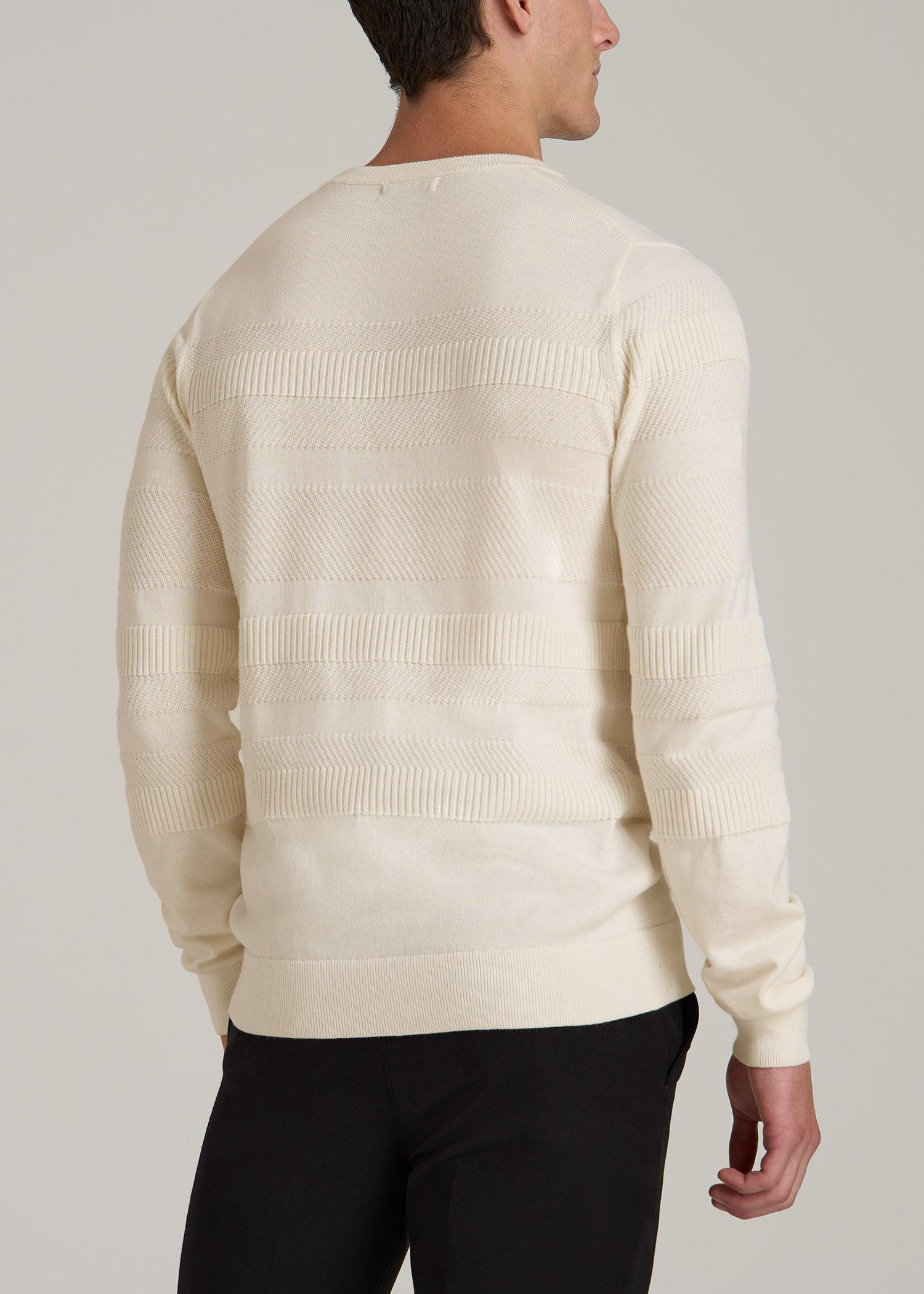 Minimalist Embossed Knit Sweater for Tall Men in Ivory White Male Product Image