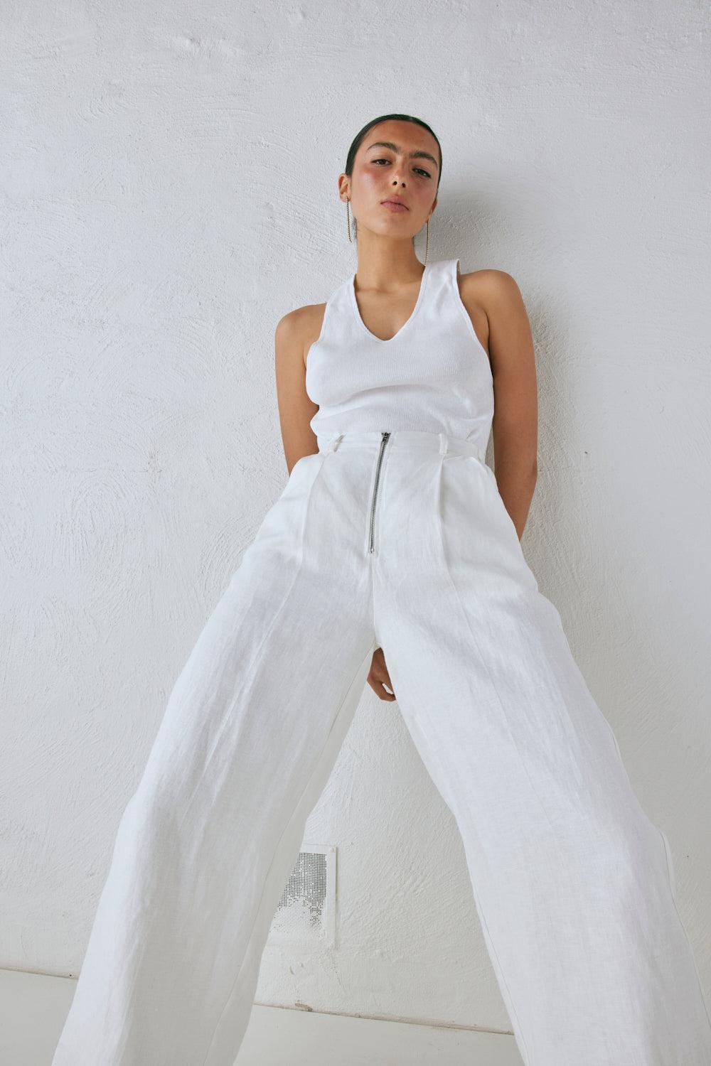 Nahna Linen Pants White Product Image