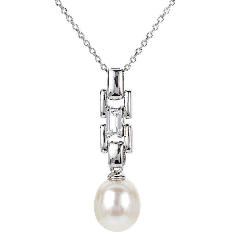 PearLustre by Imperial Sterling Silver Freshwater Cultured Pearl & White Topaz Pendant Necklace, Womens Product Image