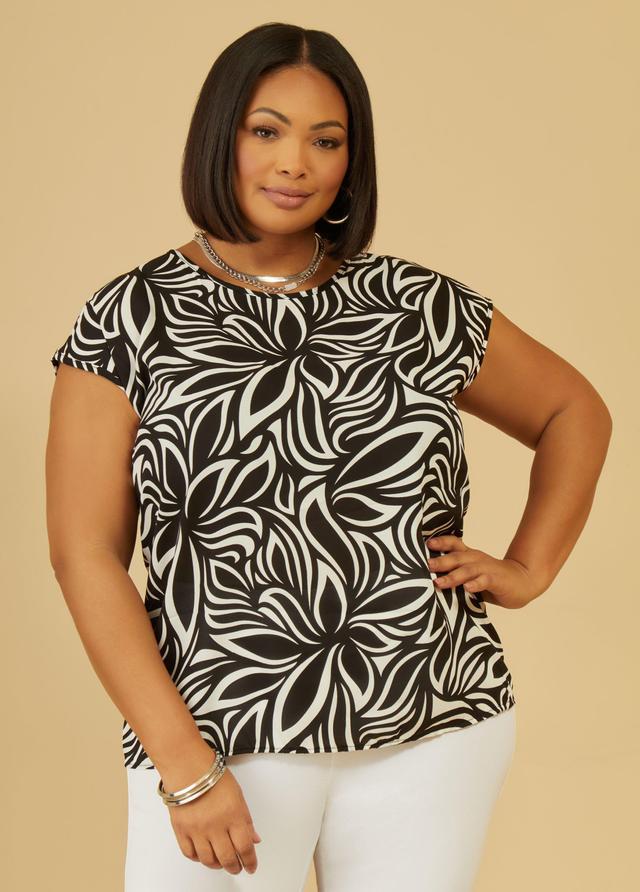 Plus Size Printed Cap Sleeved Blouse Ashley Stewart Product Image