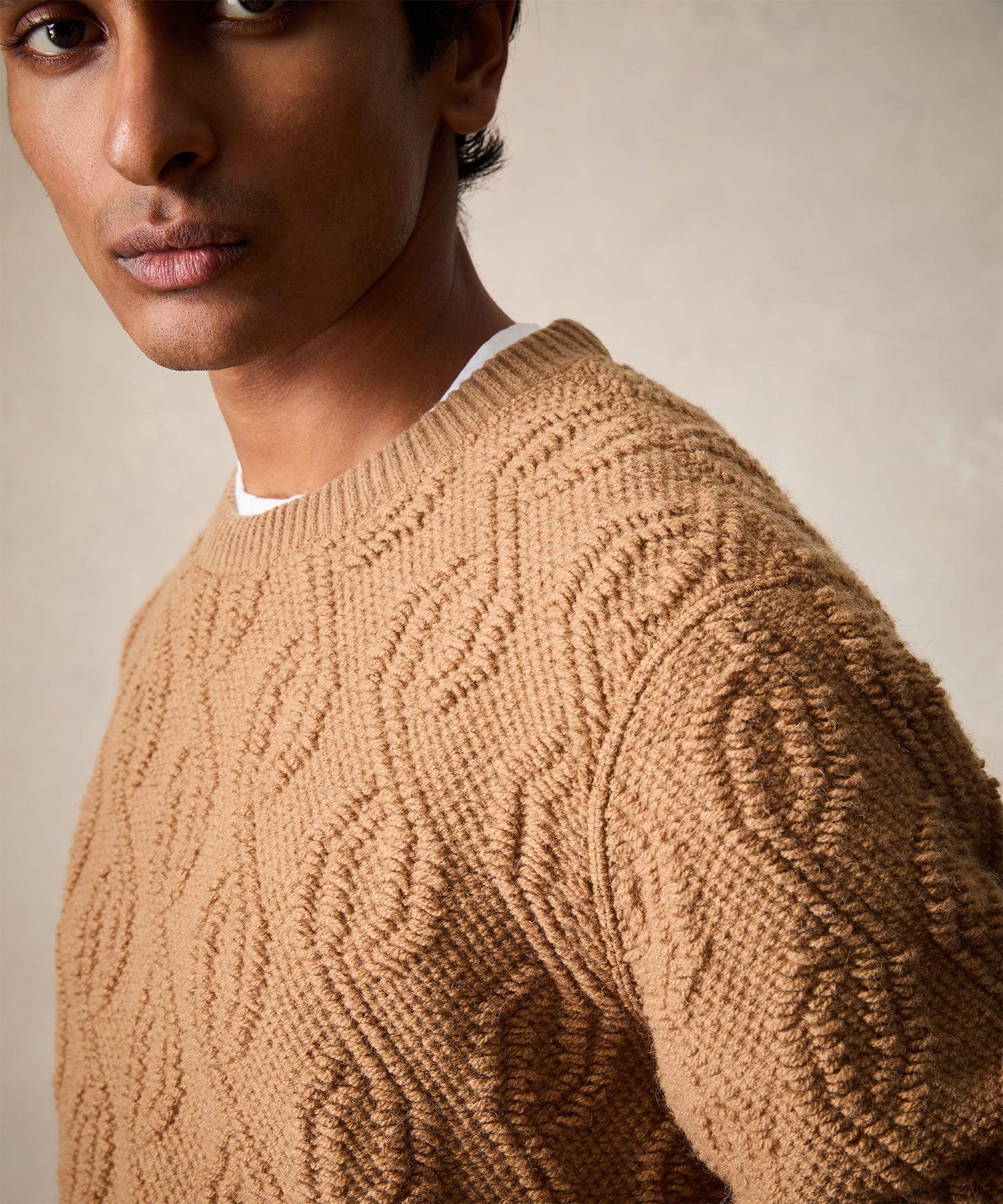 Wool Cable Knit Crewneck Sweater in Camel Product Image